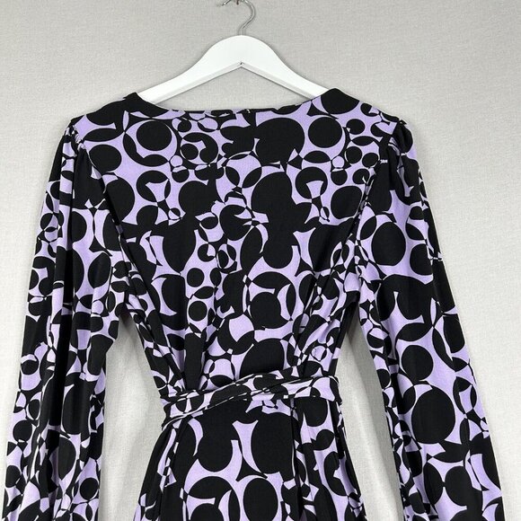 Rachel Parcell Womens Dress 8 Black Lavender Retro Jersey Wrap Abstract Work - Picture 10 of 12